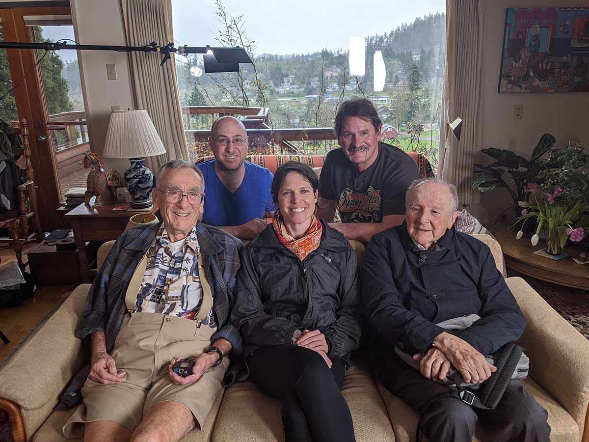 Brittany and iBiology team members Eric Kornblum and Derek Reich on site to record an interview with Matt Meselson & Frank Stahl in February 2020.